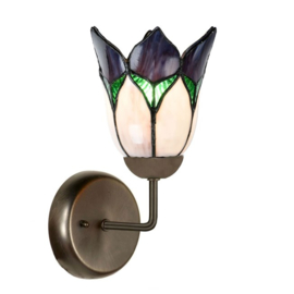 8103 ' Wandlamp Bronskleur met Tiffany kap Ø15cm Lovely Flower Purple