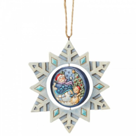 Set van 3 Jim Shore Rotating Hanging Ornaments - Snowflake, Holy Family - Santa