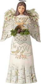 White Woodland Angel Holding Basket H25cm Jim Shore 6001409 Kerstengel retired , laatste exemplaren *