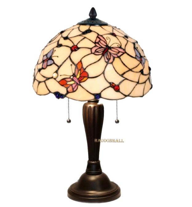 770  5918 Tafellamp Tiffany H50cm Ø30cm 2xE27 Pink Butterfly