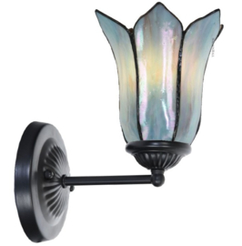 8185 * Wandlamp Zwart met Tiffany kap Ø16cm Gentian Blue Gentiaan