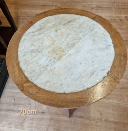 Tafel met marmerblad H76cm Ø70cm Massief Teakhout