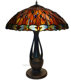 5466 Tafellamp Amphoor H60cm met Tiffany kap Ø45cm Red Glass Dragonfly