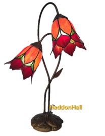 8099  Tafellamp H61cm met 2 Tiffany kappen Ø15cm Lovely Flower Red