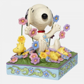 Snoopy in Bed of Flowers , H12cm Jim Shore 6007965 Peanuts collection,  retired 