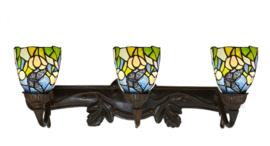 9307 1125 * Wandlamp B70cm met 3 Tiffany kappen Ø12cm "Northern Blue Butterfly"