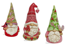 Gnomes Set van 3 - Red Bird - Heart & Butterfly - H13,5cm - Jim Shore retired laatste sets