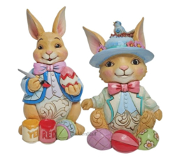 Bunny Painting & Bunny Wearing Bonnet - Set van 2 Jim Shore beelden retired *