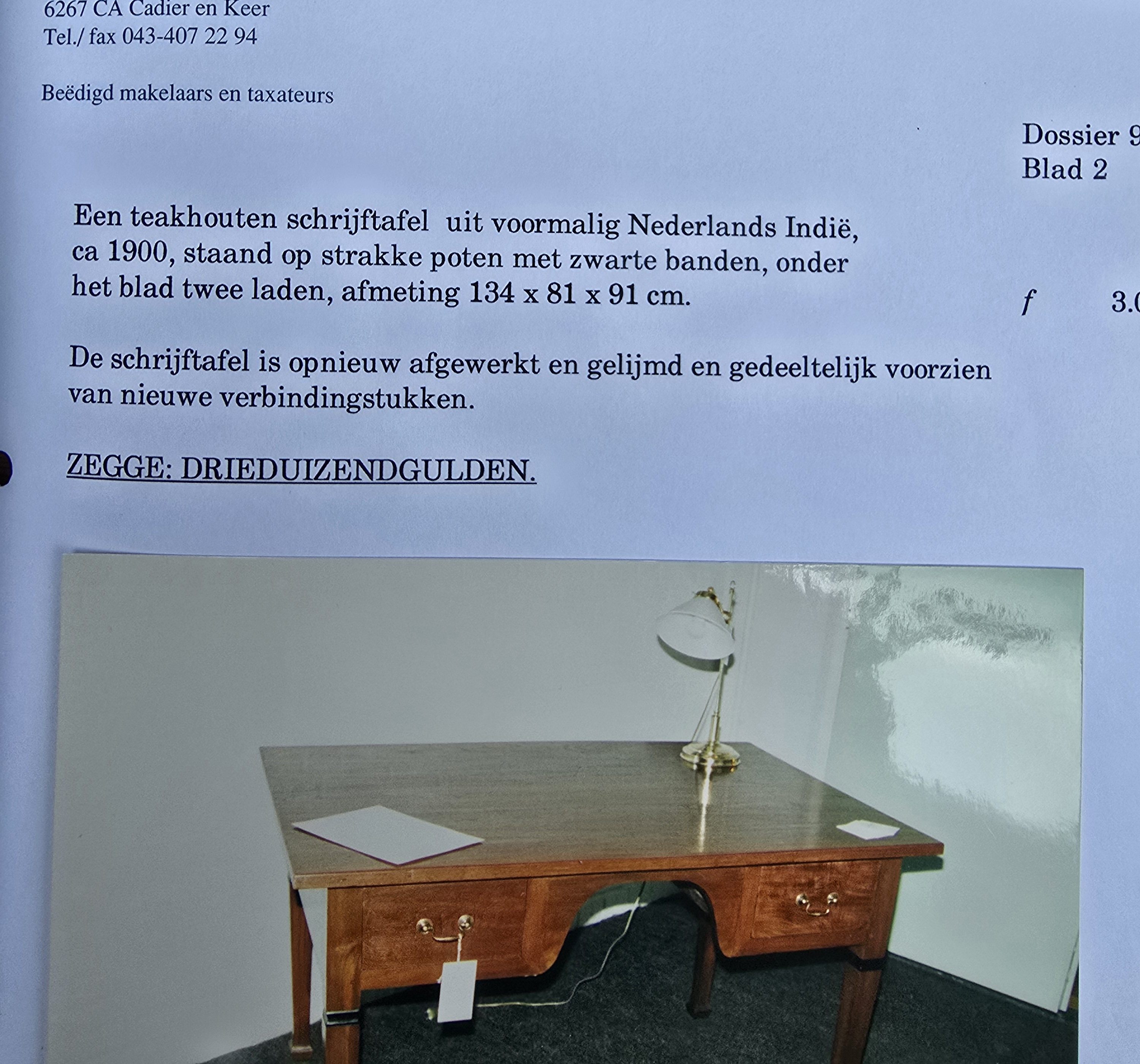Bureau Schrijftafel 134x81x91cm Teakhout  Ca. 1900 , Ned-Indië