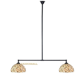 5181 Hanglamp Zwart B90cm met 2 Tiffany kappen Ø30cm Woven Pearl