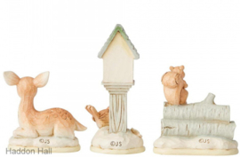 Birdhouse, Deer & Squirrel - Set van 3 White Woodland Jim Shore 6004169 retired , aanbieding *