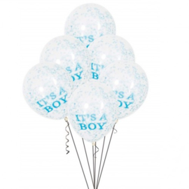 "It's A Boy" confetti ballonnen 6 stuks