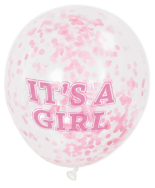 "It's A Girl" confetti ballonnen 6 stuks