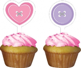 "Cute as a Button Girl" cupcake prikkers