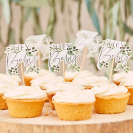 "Botanical Baby" cupcake prikkers