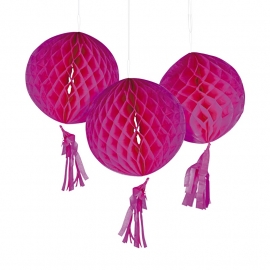 3 Decoratie bollen met tassel Fuchsia