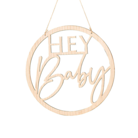 Houten hanger Hey Baby "Botanical Babyshower"