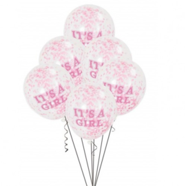 "It's A Girl" confetti ballonnen 6 stuks