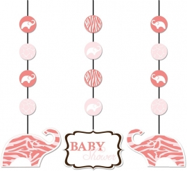 "Wild Safari Pink Babyshower" 3 delige hang slingers