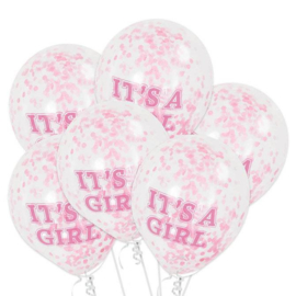 "It's A Girl" confetti ballonnen 6 stuks