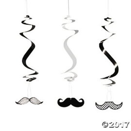 "Mustache Party" 3 delige hangslingers 12 stuks