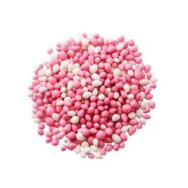 Babyflesje roze gevuld met roze/witte muisjes