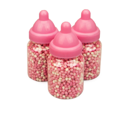 Babyflesje roze gevuld met roze/witte muisjes