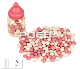 Babyflesje roze gevuld met choco confetti roze/wit