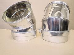2 stuks Tubest RVS Bocht 45 graden  ∅ 150/200 mm met klemband met beschadiging krasjes.RZH.EDWM150007