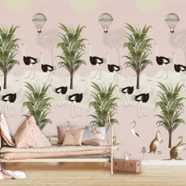 Behangexpresse Olive & Noah Wallprint Ostrich Jungle Pink INK7805