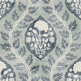 Dutch First Class Heritage Tales behang Floral Cartouche Slate Blue 100019EH