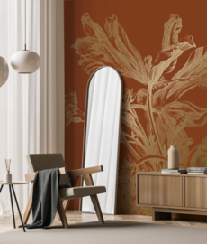 KEK Amsterdam Gold | Silver | Copper behang Engraved Flowers Terra MW-203