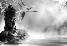 Papermoon Fotobehang Boeddha Met Bloem Zwart-Wit