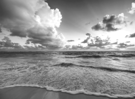 Papermoon Fotobehang Strand Bewolkt Zwart-Wit
