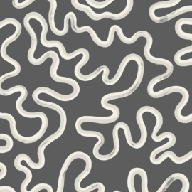 Cole & Son Vivienne Westwood digitaal behang Rainforest Squiggle White & Grey on Charcoal 130/8028