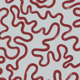 Cole & Son Vivienne Westwood digitaal behang Rainforest Squiggle Rouge & Burgundy on Soft Blue 130/8031