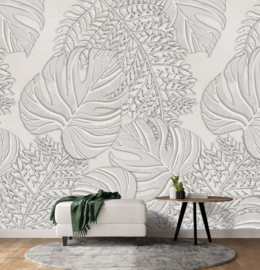 Behangexpresse Dreaming of Nature Wallprint Sculpted Leaves Gray INK7740