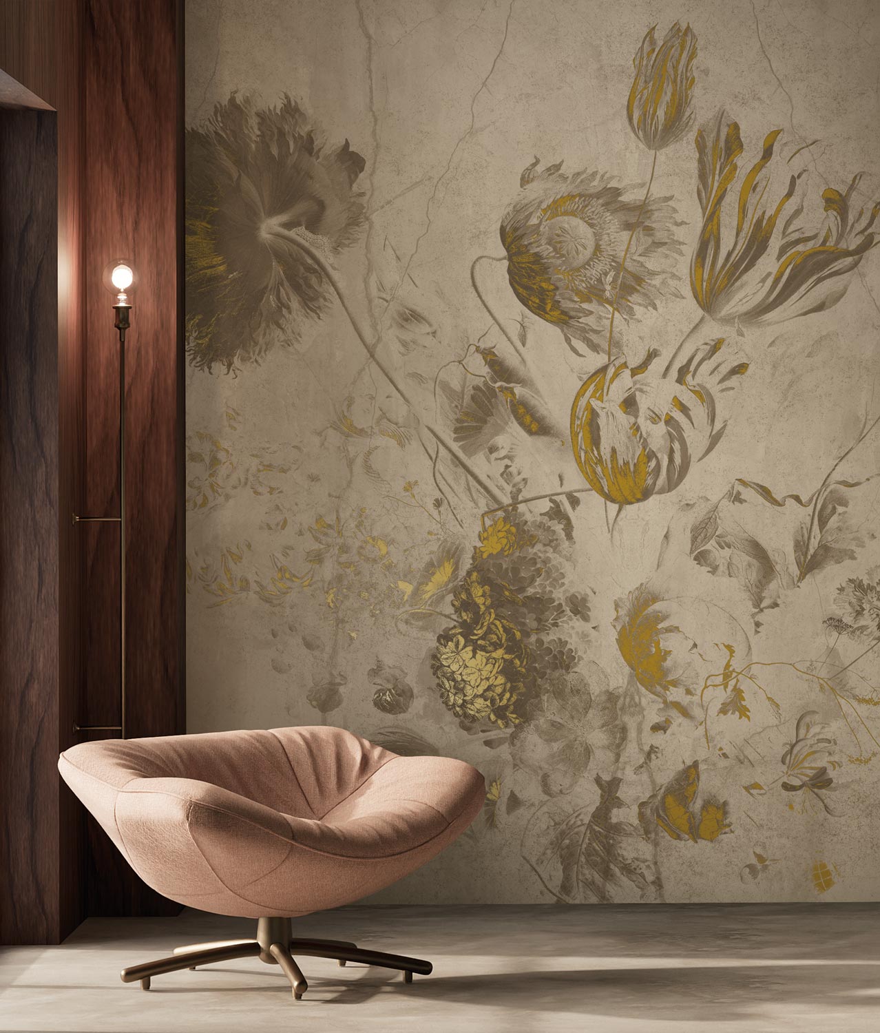 KEK Amsterdam Frans Uyterlinde Mural Fresco Flowers Beige FU-051