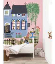KEK Amsterdam Kids Wallpaper Mural Fiep Westendorp Bear with Blue House WS-043