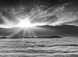 Papermoon Fotobehang Bergen Boven Wolken Zwart-Wit
