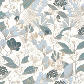 Caselio Blue Shades behang Lovely Field Blue Dore Fond Blanc BLS 102656260