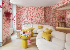 Cole & Son Vivienne Westwood digitaal behang Rainforest Squiggle Crimson & Lipstick on Parchment 130/8026