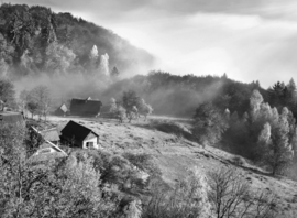 Papermoon Fotobehang Berghuisjes Zwart-Wit