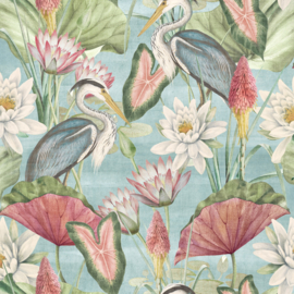 Dutch First Class Heritage Tales behang Waterlilly Lake Linen Multicoloured 100046EH