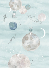 Behangexpresse Sofie & Junar Wallprint Too the Moooon Blue INK7631