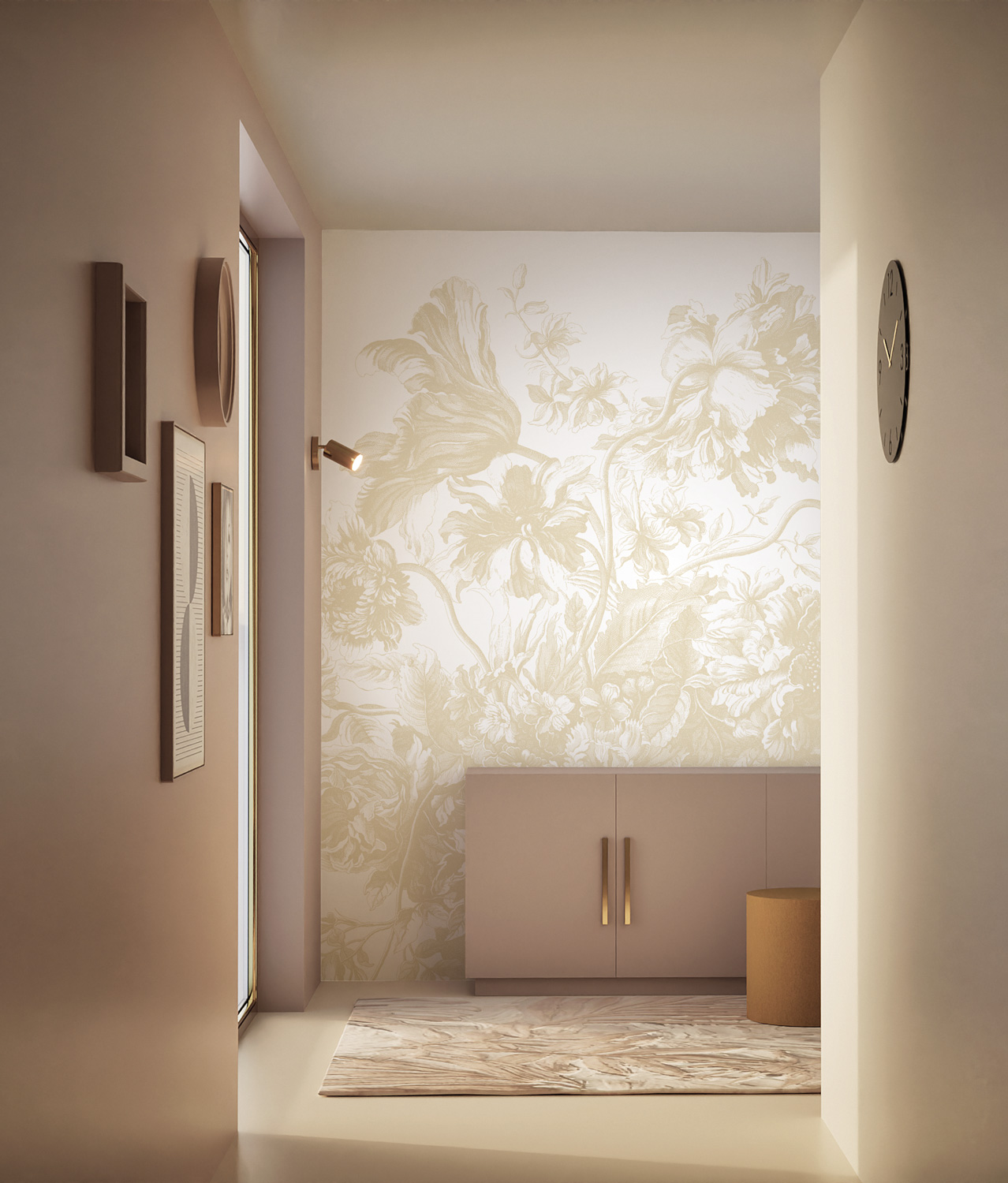 KEK Amsterdam Frans Uyterlinde Mural Engraved Flowers Beige FU-039