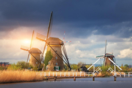 Papermoon Fotobehang Windmolens Kinderdijk Zonsondergang