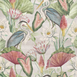 Dutch First Class Heritage Tales behang Waterlily Lake Linen Multicoloured 100046EH