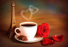 Papermoon Fotobehang Koffie Met Rozen En Eiffeltoren