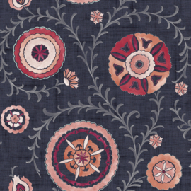 Dutch First Class Heritage Tales behang Nahlia Trail Navy/Berry 100033EH